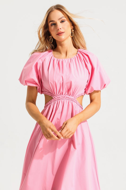 Patricia Puff Sleeve Midi Pink Dress