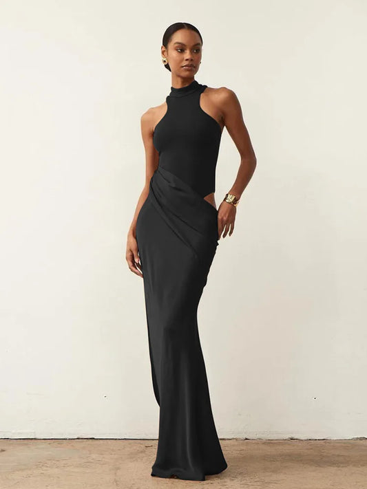 Silvana Satin High-Waist Maxi Dress Black